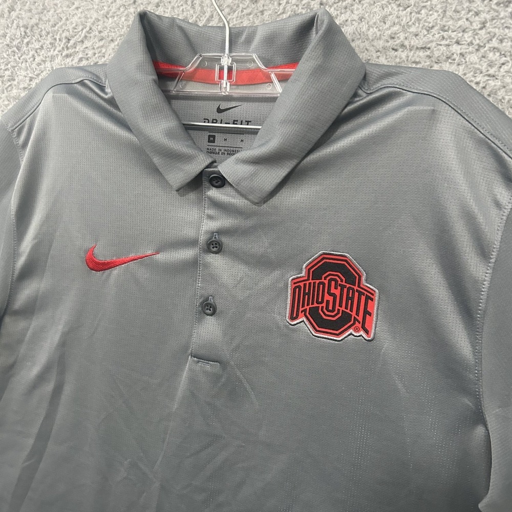Ohio State Buckeyes Shirt Mens Medium Gray Short Sleeve Polo Nike Dri Fit Adult‎